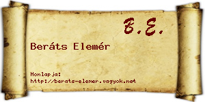 Beráts Elemér névjegykártya